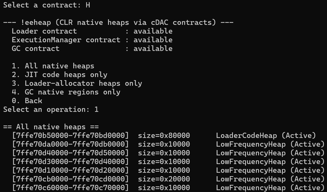 !eeheap reimplemented on cDAC contracts: code heaps, loader heaps and GC regions